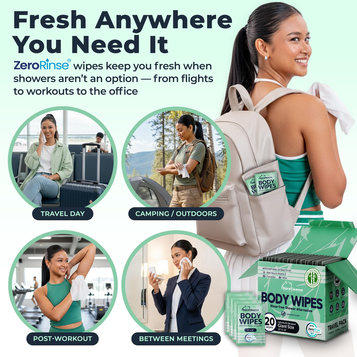 XL Body Wipes for Camping & Outdoor - No Rinse Shower Wipes - 100 Ct (2pk)