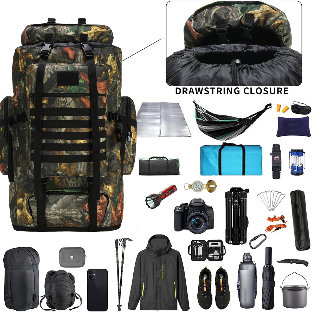 Hiking Backpack 70L/100L Camping Backpack Military Rucksack