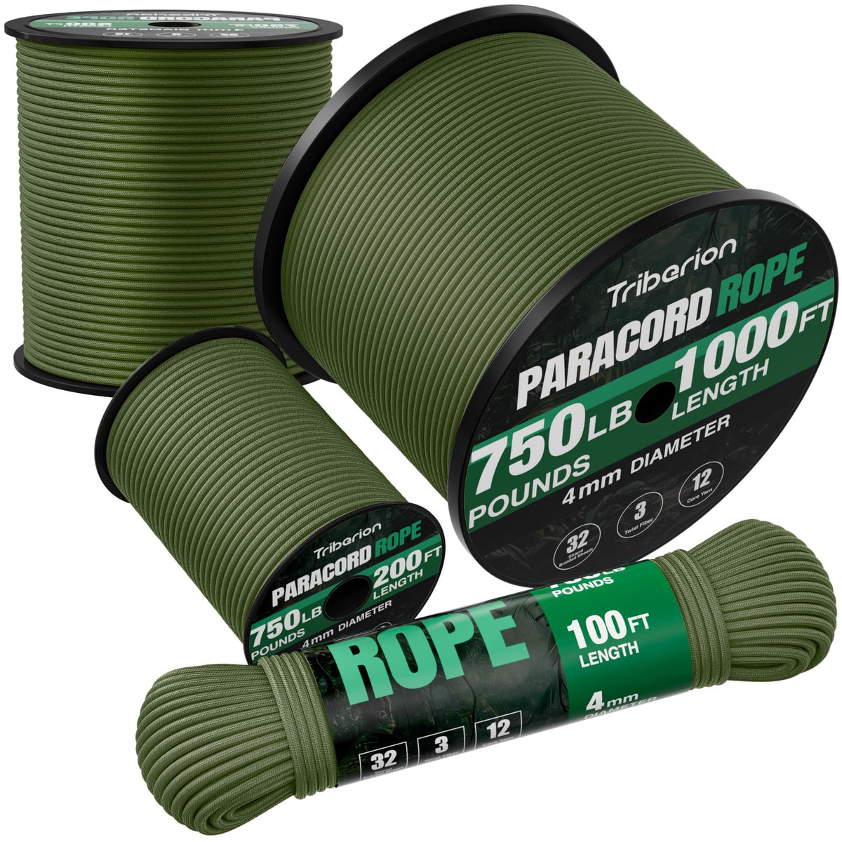 Paracord Rope 750 lb - 1000ft / 500ft / 200ft / 100ft 5/32" Parachute Cord 4MM 12-Strand para Cord - Heavy Duty Spool String for Survival,Camping Gear, Survival Bracelet, Clothesline