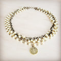 **Champagne Pearl Beaded Collar Necklace w/ Pendant 263x