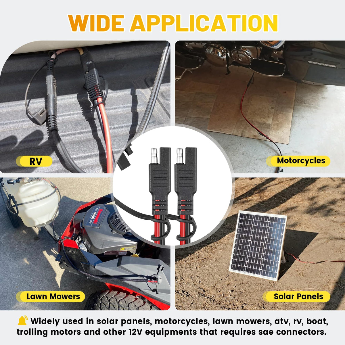 25FT Battery Charger SAE Extension Cable 16AWG, 2 Pin SAE Quick Connector for Solar Panel,Automotive,Charging, Trolling Motor with Reversing Adapter