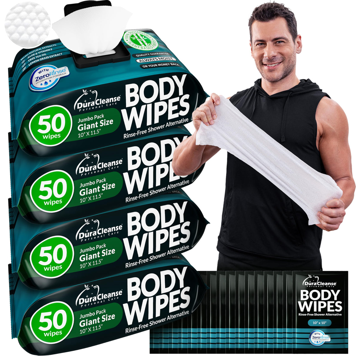 XL Body Wipes for Camping & Outdoor - No Rinse Shower Wipes - 100 Ct (2pk)