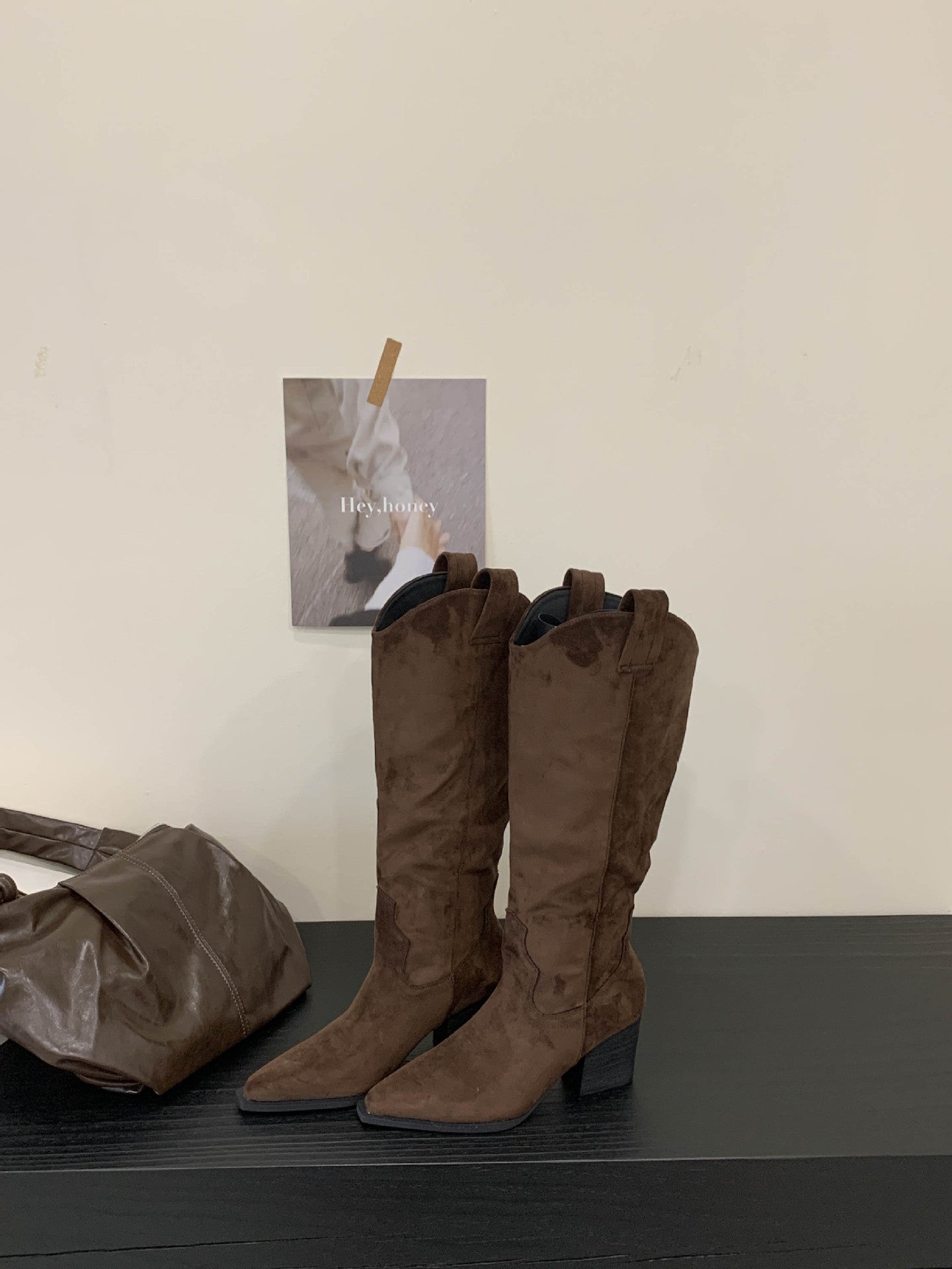 Women's Vintage Western Cowboy Boots | Suede Pointed Toe Chunky Heel Slip-On