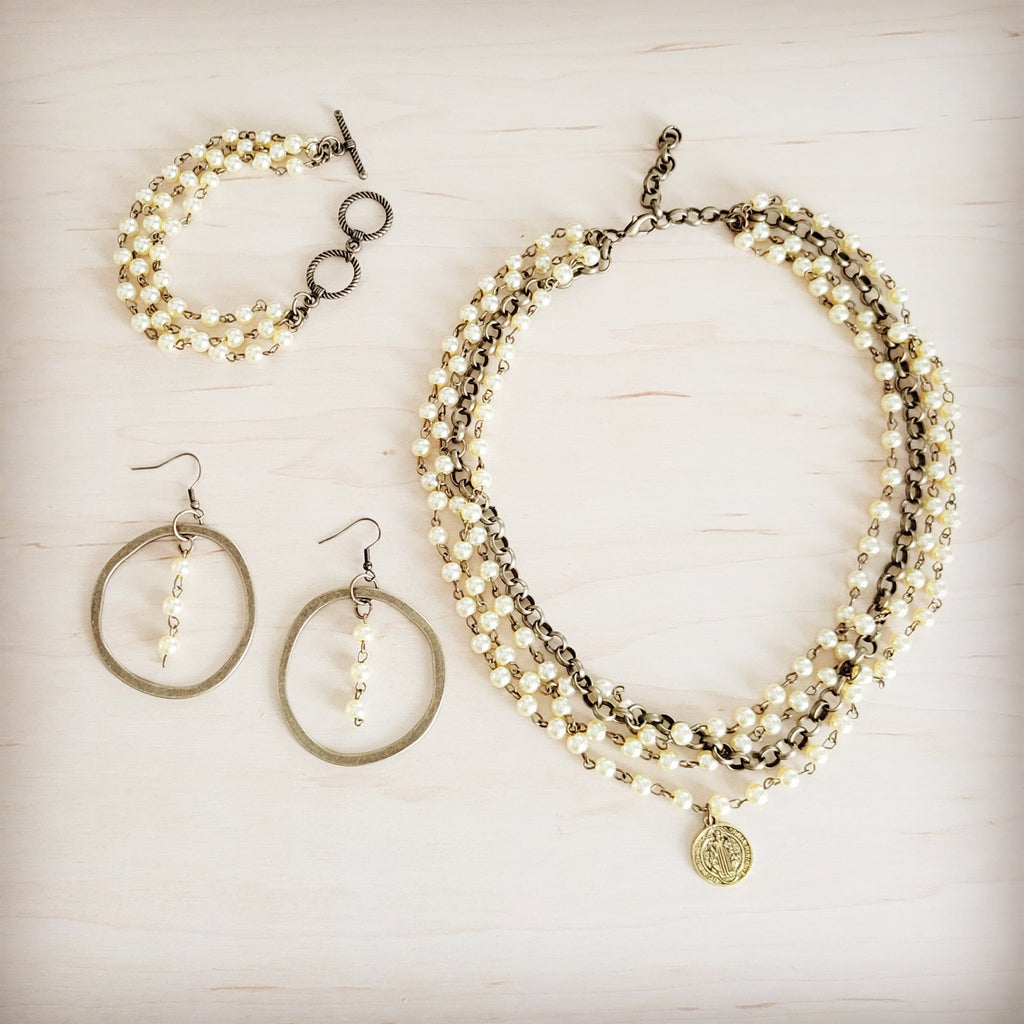 **Champagne Pearl Beaded Collar Necklace w/ Pendant 263x