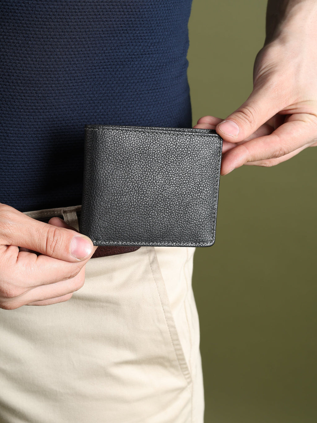 Black Textured Leather Mens Wallet